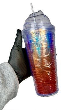 7-Eleven Slurpee Iridescent Swirl Venti Tumbler 24oz Cold Cup Shimmering Lid NEW